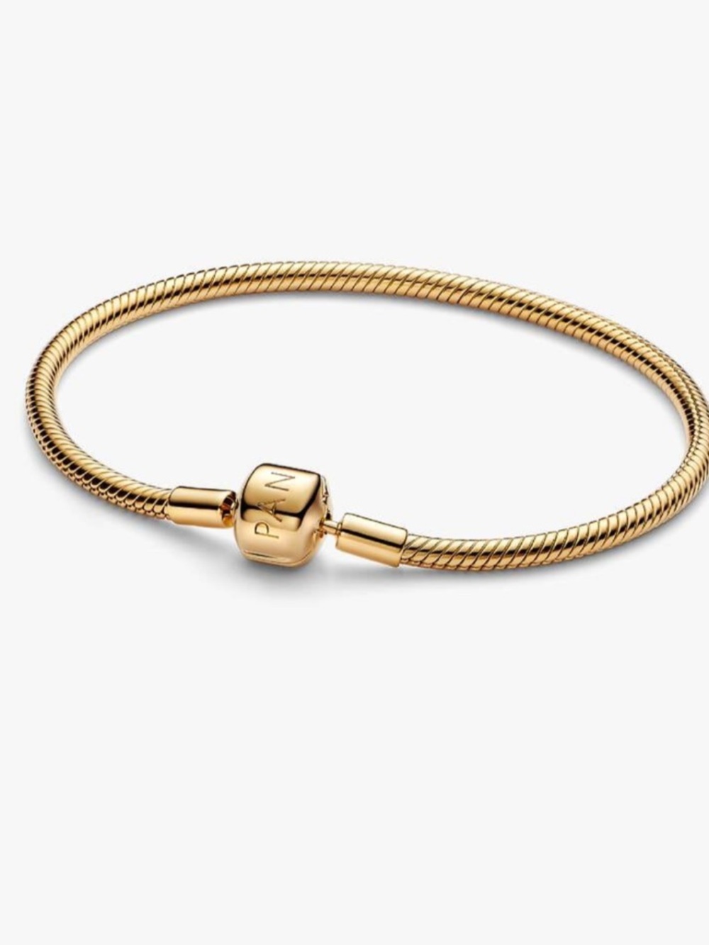 Pandora gold barrel clasp snake chain necklace WITH CHARMS
